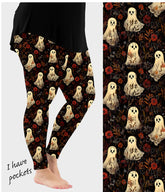 Fall Ghost Leggings with Pockets – Halloween Floral
